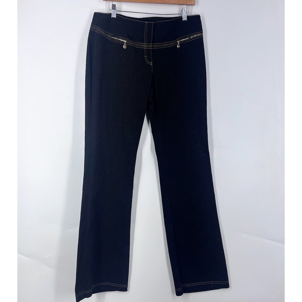 Escada Dark Wash Straight Leg Denim Trousers Gold Zipper Detail Size 44/14